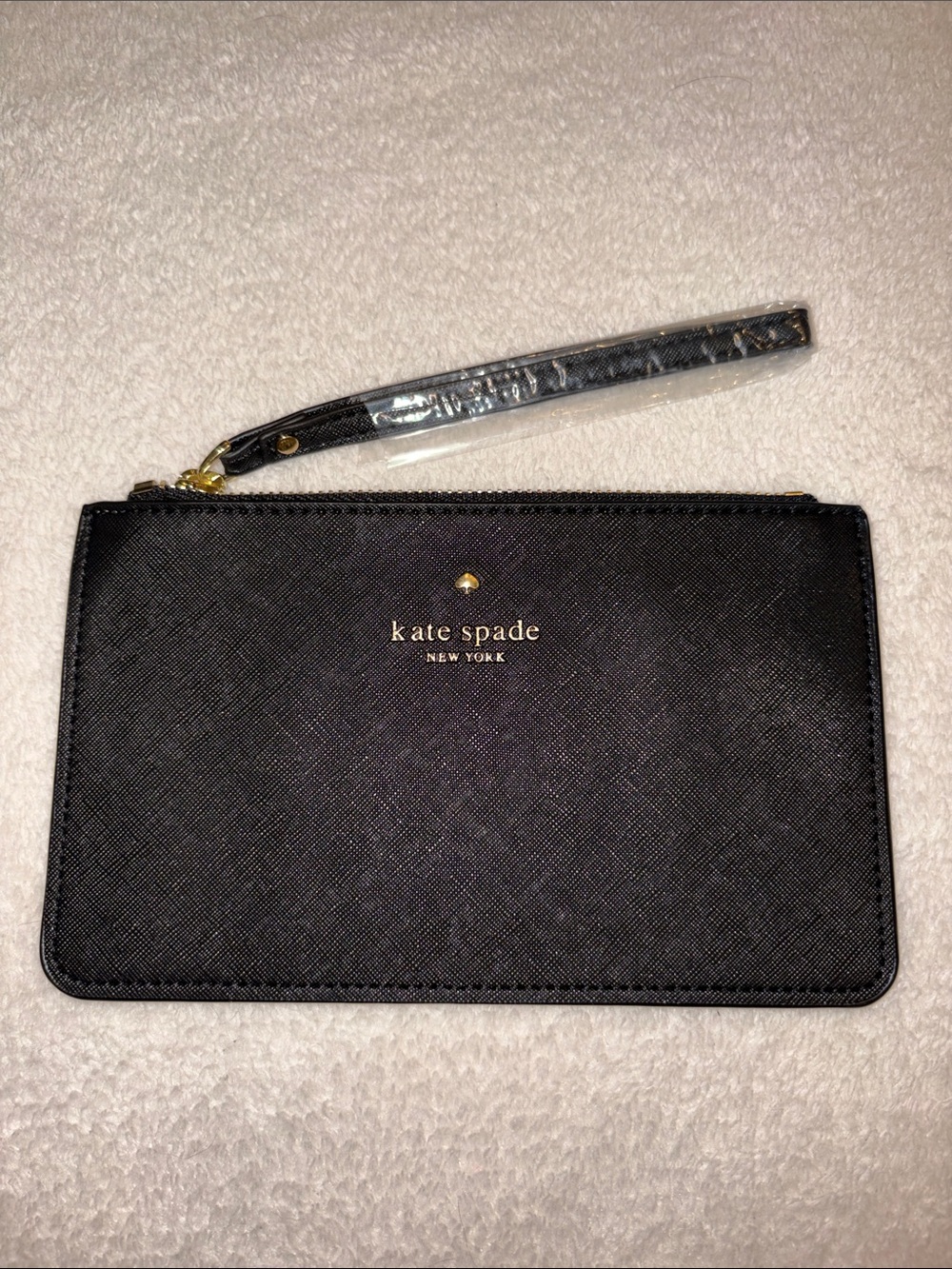 kate spade Black Leather Wristlet with Gold Logo